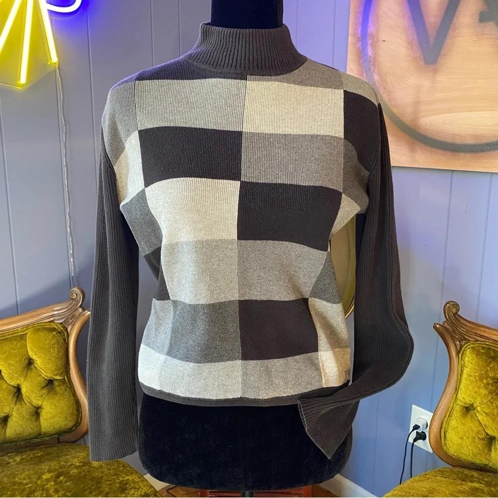 Vintage 90s/Y2K Geoffrey Beene Sport Colorblock Mock Neck 100% Cotton Sweater - Picture 1 of 5